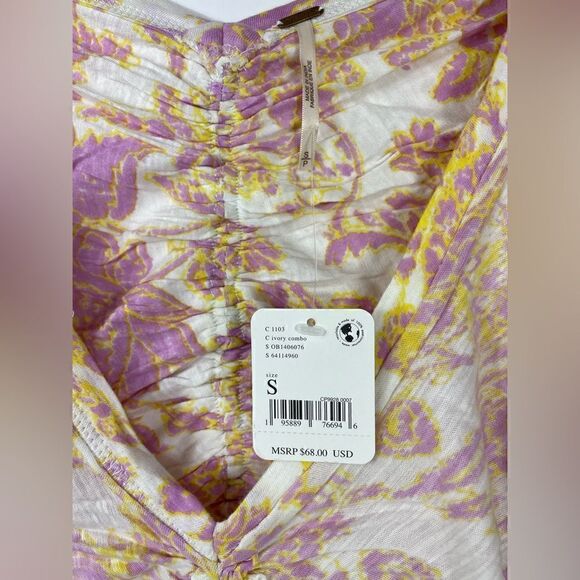 Free People Say The Word Ruched Floral Top Small NEW - Picture 5 of 8